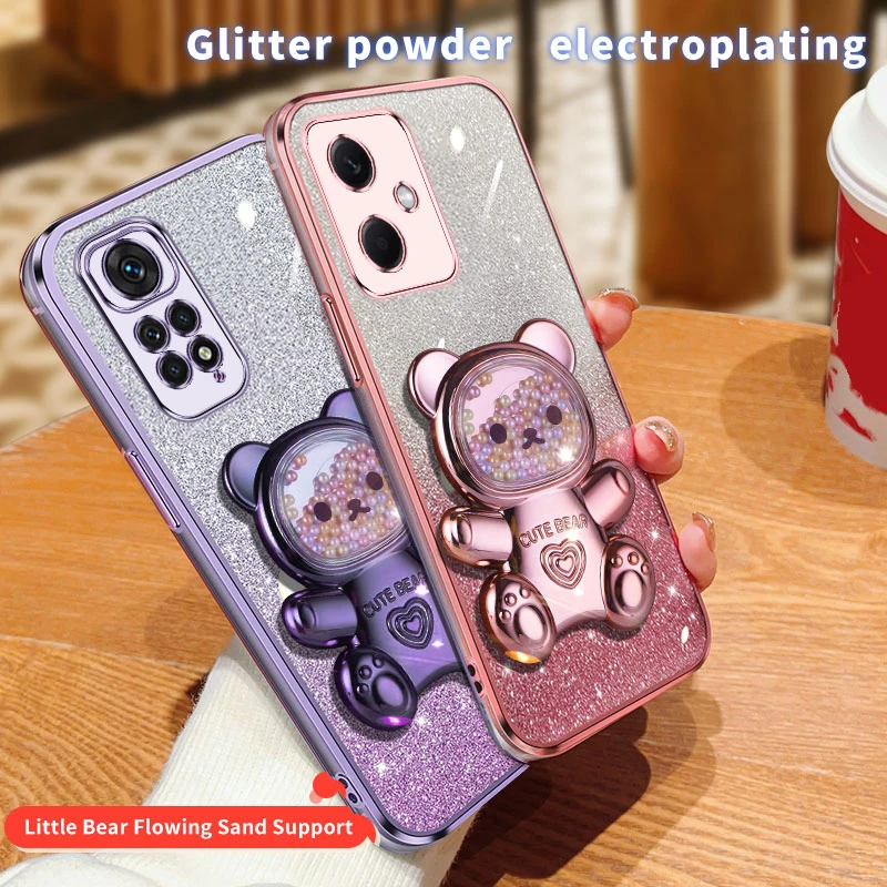 Coque de téléphone avec support à paillettes, ours mouvant, Note 11 S, pour Xiaomi Redmi Note 11, 12 Pro Plus, 4g, 5g, 11s, 12s, 12pro_voghion.com