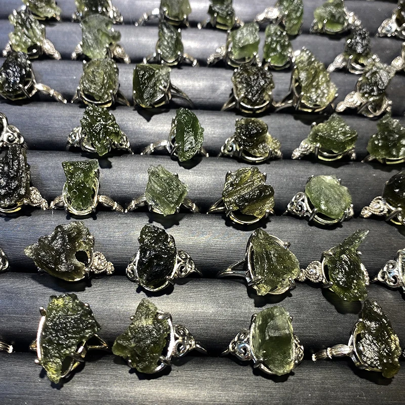 Unit One Piece 925 Silver With Natural Moldavite Rough Free Gemstone Jewelry Finger-Rings For Gift 5
