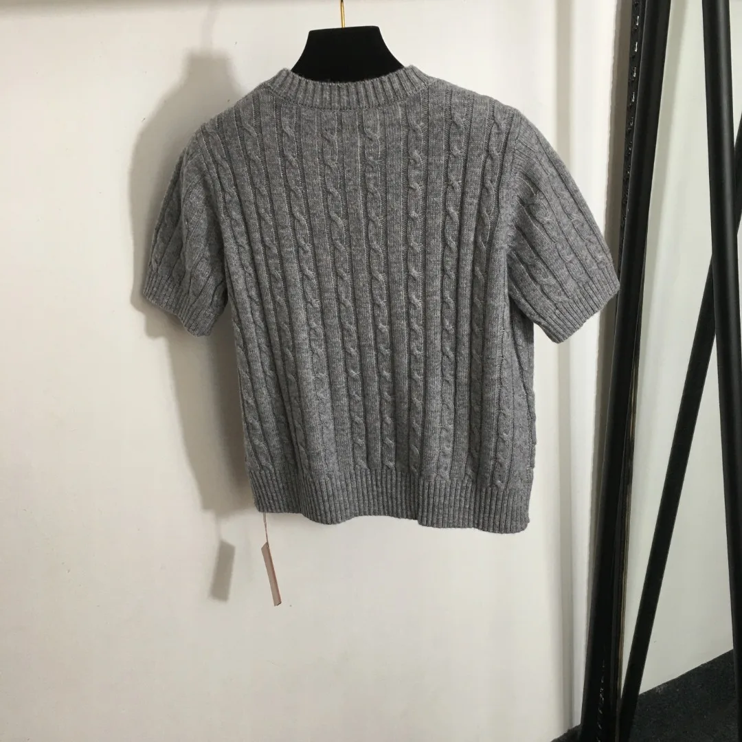 

Heart Letter Logo Embroidered Fried Dough Twists Pullover Short Sleeve Knit Shirt fashion Versatile Soft and comfortable Girlish