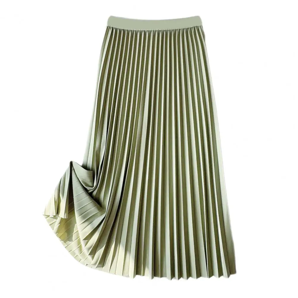 

Женская плиссированная юбка средней длины, однотонная трапециевидная юбка с высокой эластичной талией, свободного кроя