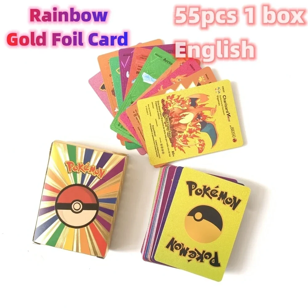 thumbnail image 1 of 2024 NEW 55PCS Colorful Gold Foil Card Charizard Pikachu Arceus Silver Rainbow English German VSTAR VMAX Card, 1 of 5