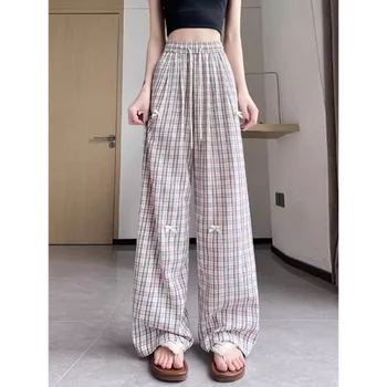 Autunno nuovi pantaloni dolci versatili a forma di pera con fiocco a gamba larga scozzese fresco retrò 1