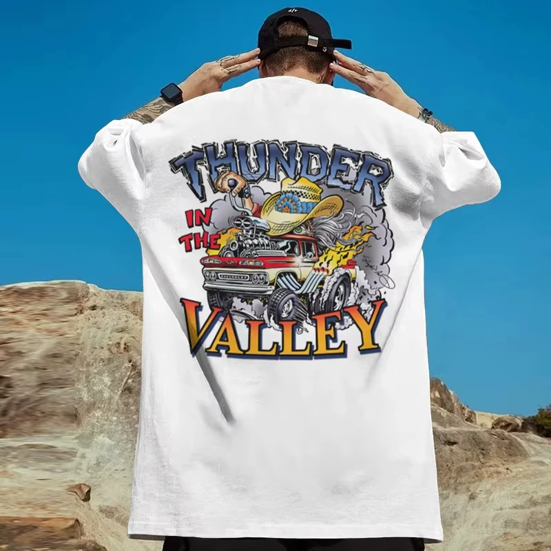 Summer T-Shirts For Men American Car Print Casual Short Sleeve Men's T Shirt Dustproof Retro Tops Clothing Harajuku Streetwear