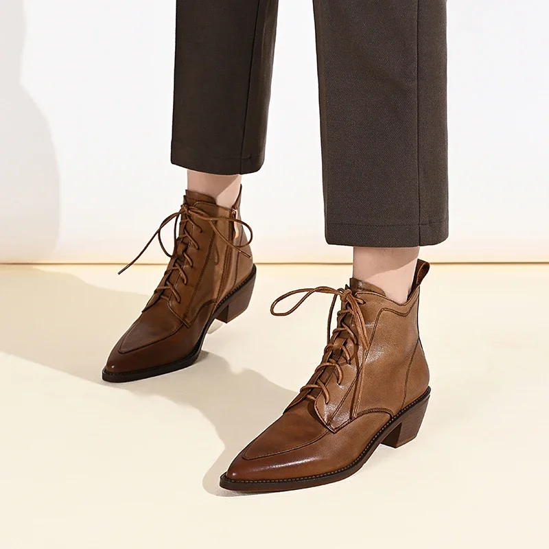 New Women Boot Brand French Women Shoe Pointed Retro Short Boots Women Heels Fashion Ankle Boots Women Winter High Botas Mujer