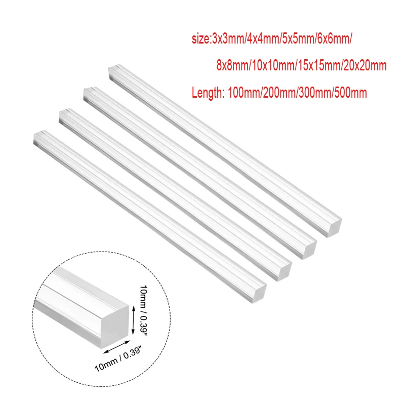 1–10 Stück quadratische, hochtransparente Acryl-Plexiglasstäbe für DIY-Handarbeiten, Modellmaterial, Länge 10–50 cm