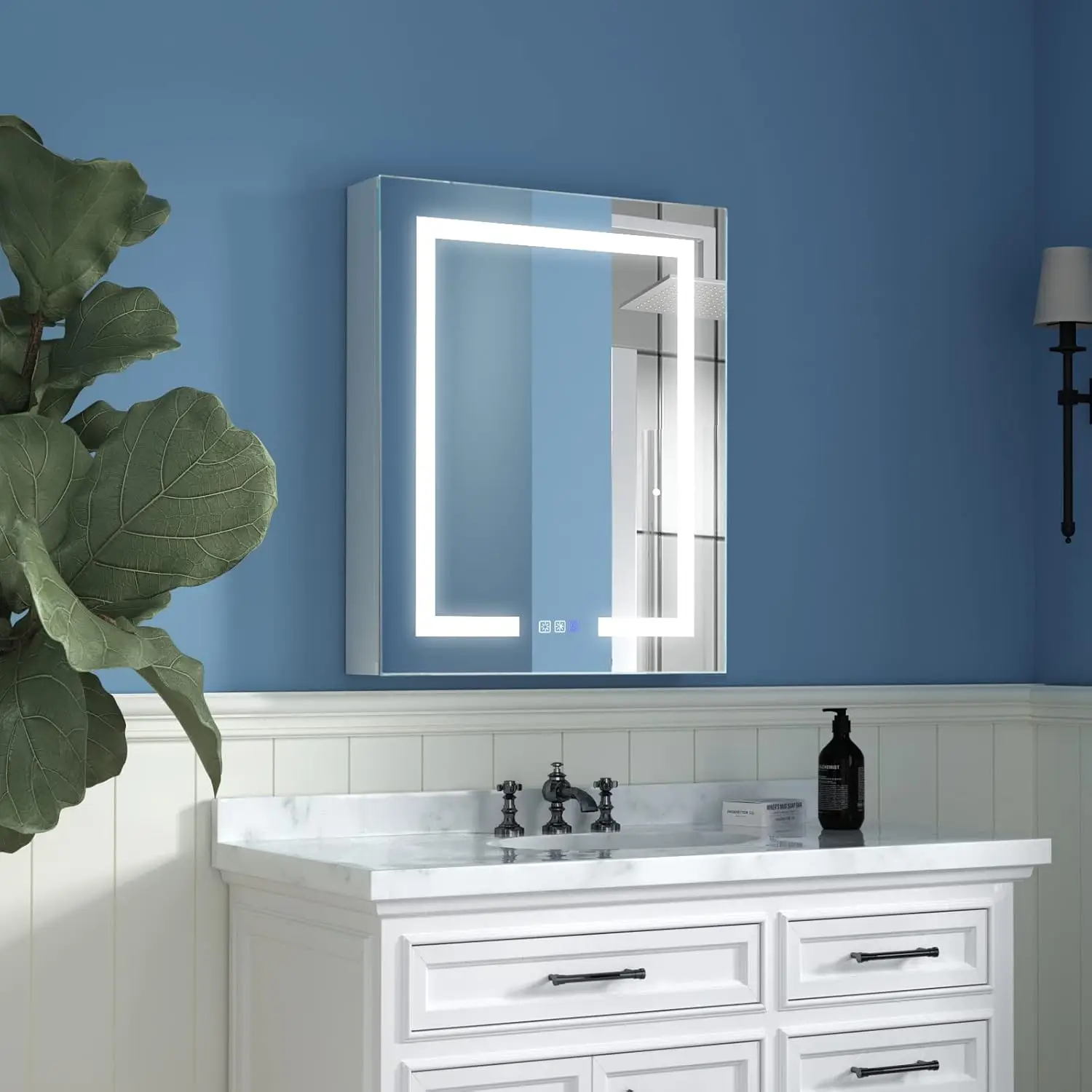 LED Lighted Bathroom Medicine Cabinet with Mirror, 24 x 30 Inch, Recessed or Surface led Medicine Cabinet, Defog, Steple 3