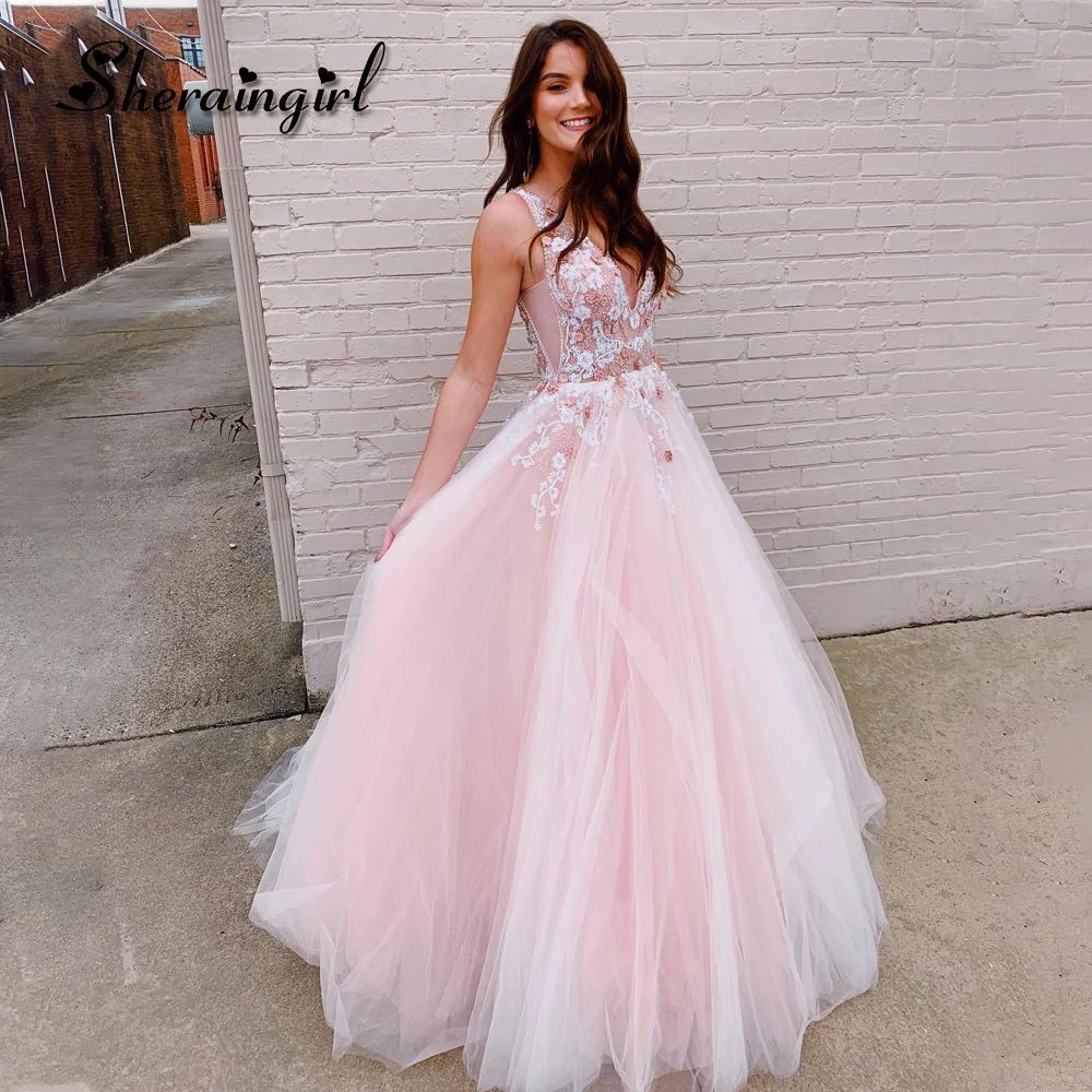 

SHERAIN Fashionable A-line Evening Dresses V-neck Appliques Beads Rhinestones Sleeveless Vestido Largos de Gala Noche Customized