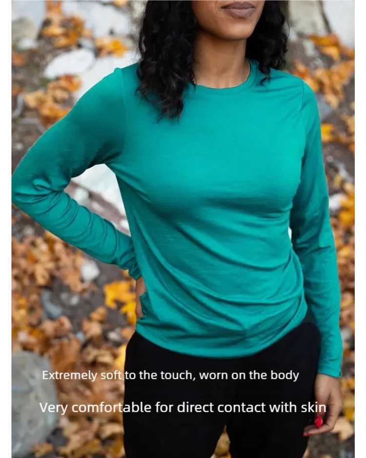 Outdoor summer Merino wool quick-drying clothes Breathable sweat Merino walking sports Warm round neck women long sleeves 3