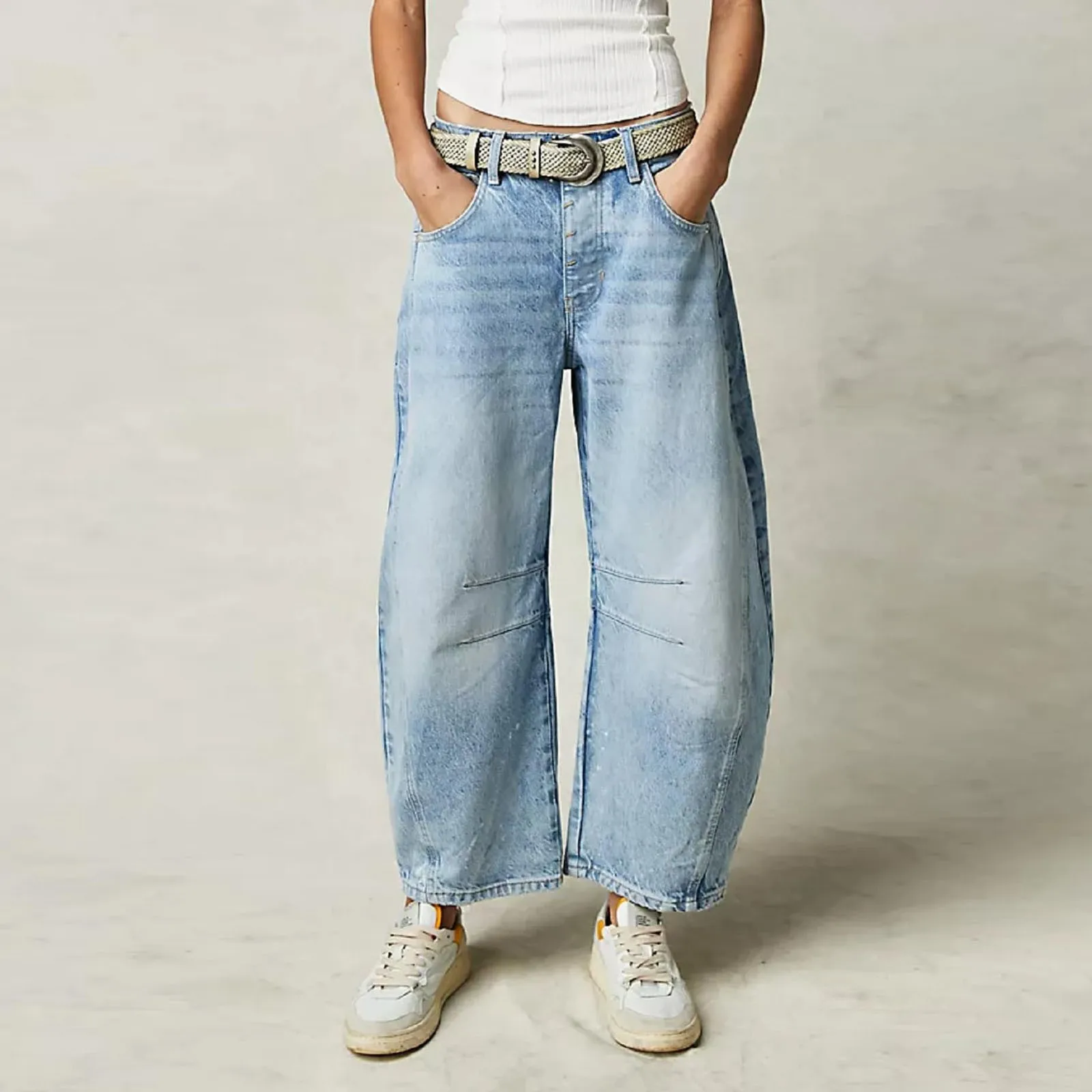 Women‘s Loose Jeans High Waisted Harem Jeans Ladies Boyfriend Jeans Straight Denims Curve Size Blue Jeans Women Denim Pants