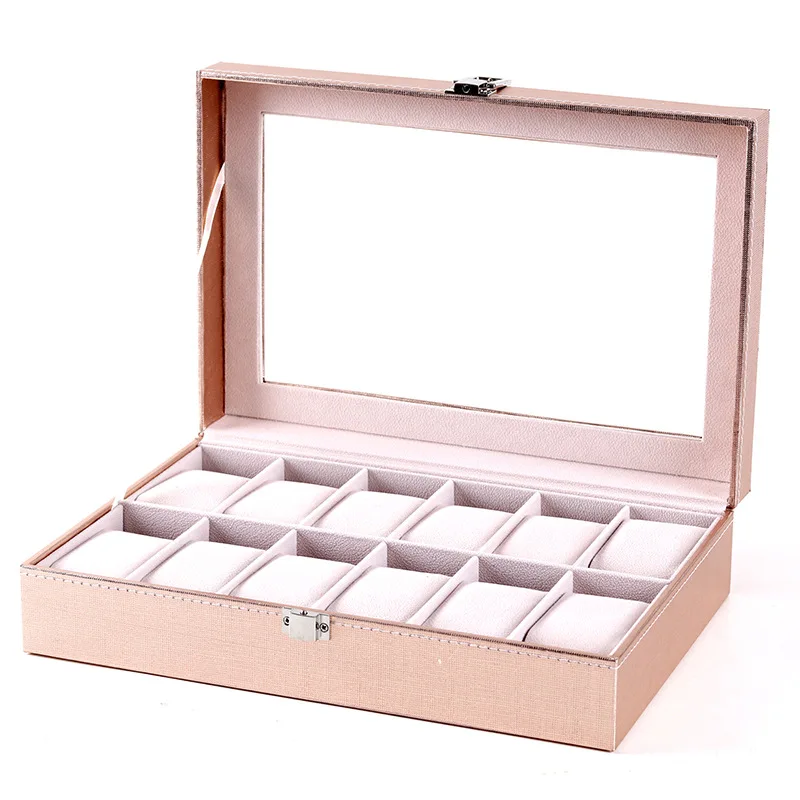 

6/10/12 Grids Leather Watch Boxes Display Case Holder Storage Glass Jewelry Organizer for Men & Women Multi-Functional Gift Box