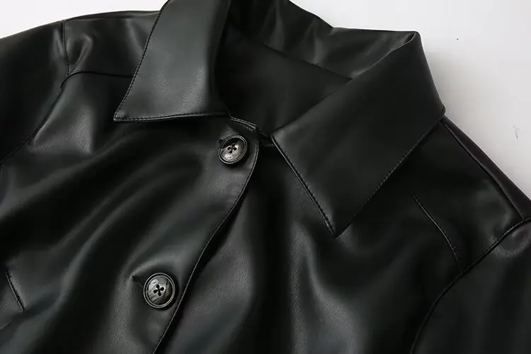 Leather Jacket Women's Pu Coat With Button Long Sleeve Outwear Solid Long Sleeve Top Elegant Streetwear inszartrafrJaqueta Couro