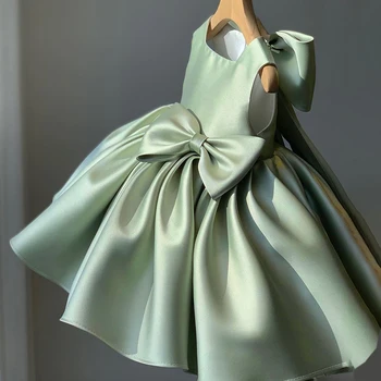 Robe de soirée pour petites filles, avec gros nœud, pour 1er anniversaire, baptême, princesse, robes pour enfants, Costumes de bal de mariage blancs, de noël