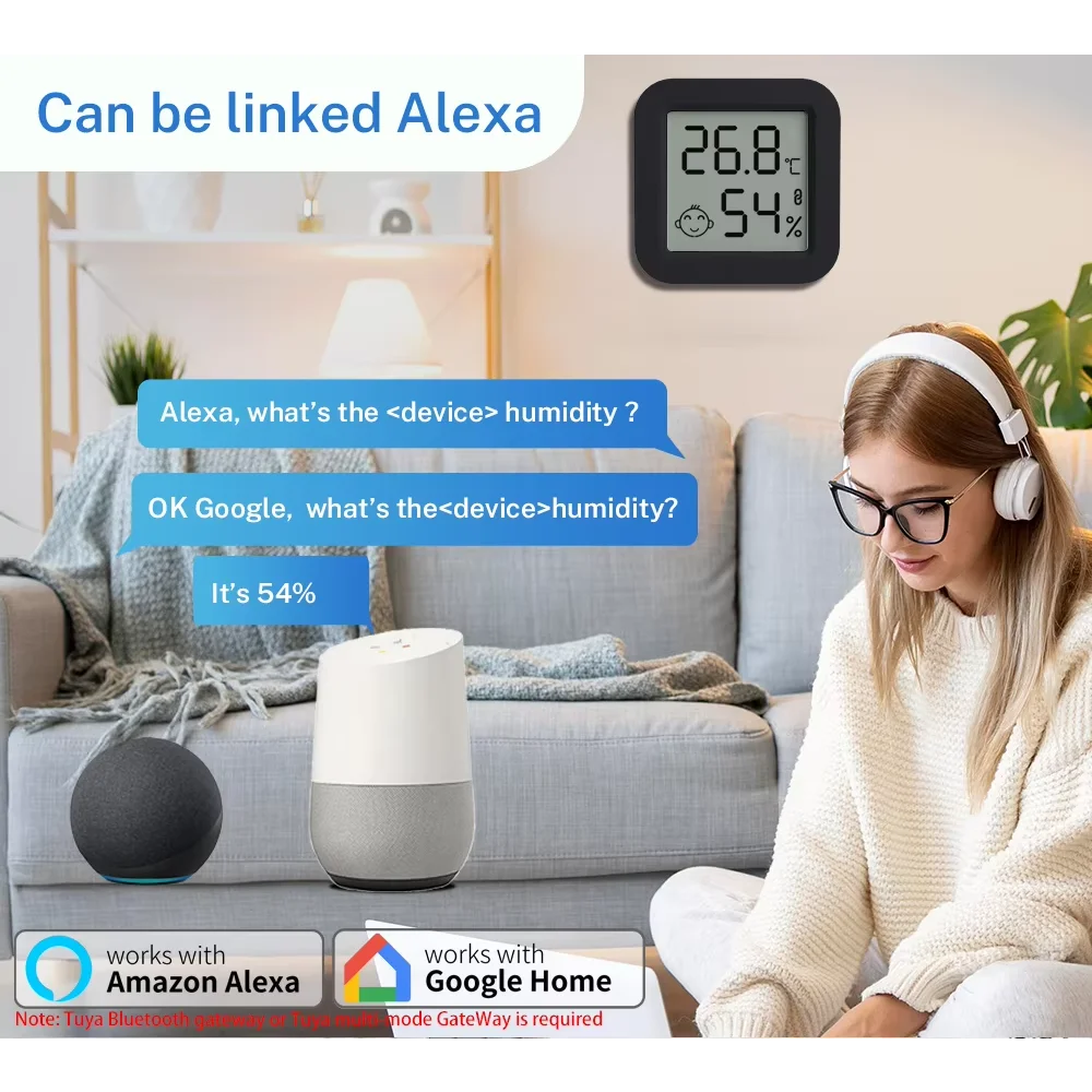 Tuya Smart Home Automation Humidity Temperature Sensor Mini LCD Display Bluetooth-Compatible 5.0 APP for Smart Life Alexa