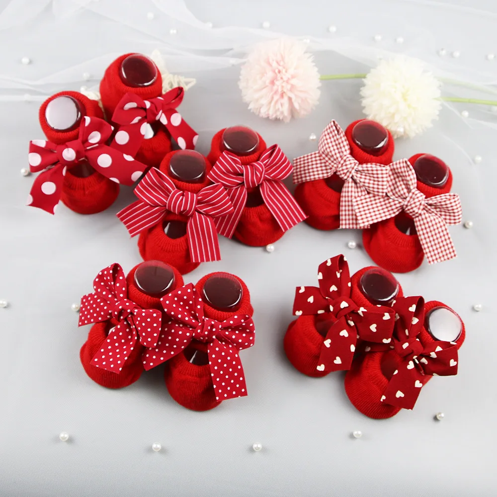 

Newborn Indoor Cotton Socks Bow Infant Anti Slip Socks Baby Girl Socks Rubber Soles Baby Girl Floor Sock Autumn Winter Christmas