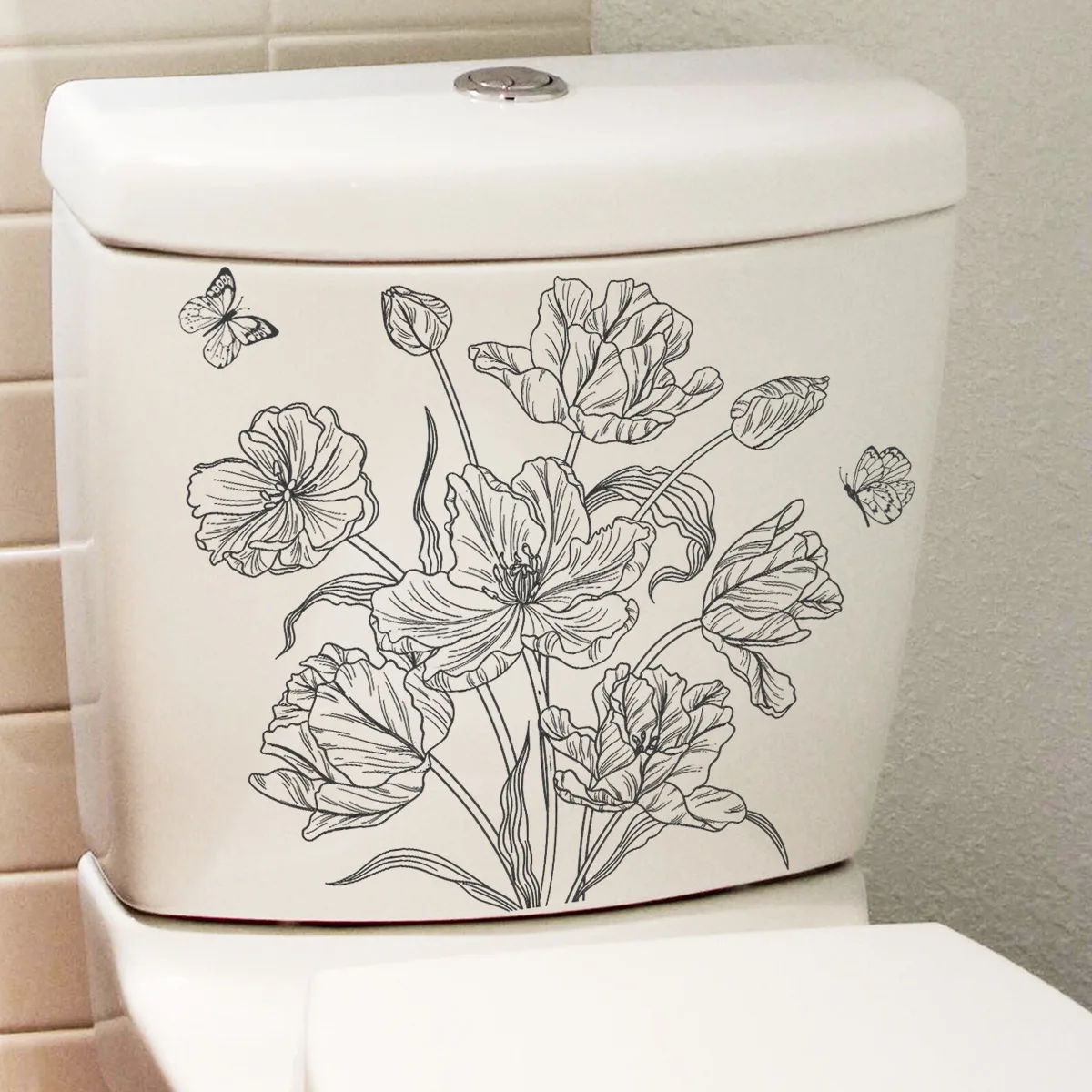 30*30cm Simple Creative Plain Flower Toilet Sticker Bathroom Toilet Wall Sticker Toilet Cover Wall Sticker Wallpapers Ms8625 watercolor flower plant shower curtain set colorful tulip daisy floral cloth screen flannel rug bath mat carpet toilet lid cover