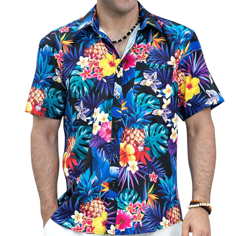 Tropical Floral Shirts for Men Clothing 3D Printing Hawaiian Vacation Shirt Short Sleeve y2k Tops Vintage Clothes Lapel Blouse 5