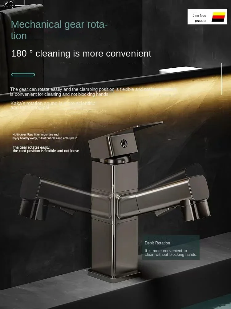 Rotating and extendable washbasin faucet