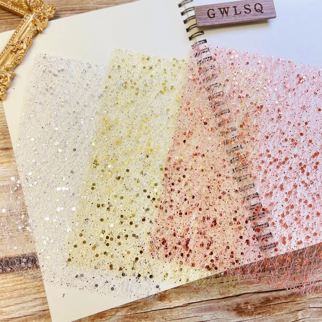10Pcs 컬러 반짝이 장식 조각 레이스 거즈 아트지 Scrapbooking 장식 DIY 정크 저널 플래너 콜라주 배경 종이 소재