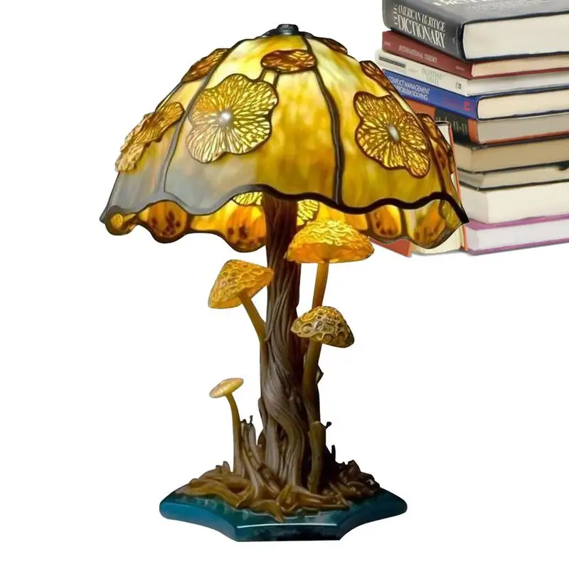 

Mushroom Lamps for Bedrooms Cordless Rechargeable Mushroom Desk Lamp with Flower Print Decorative Night Light Resin Mushroom