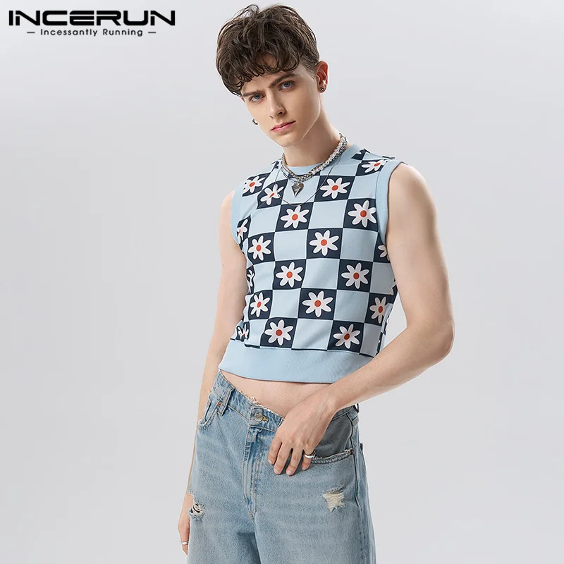 Incerun Top 2023 Stile Americano New Mens Fashion Floret Stampato Gilet Casual Streetwear Maschile Cropped Gilet Senza Maniche S-5Xl