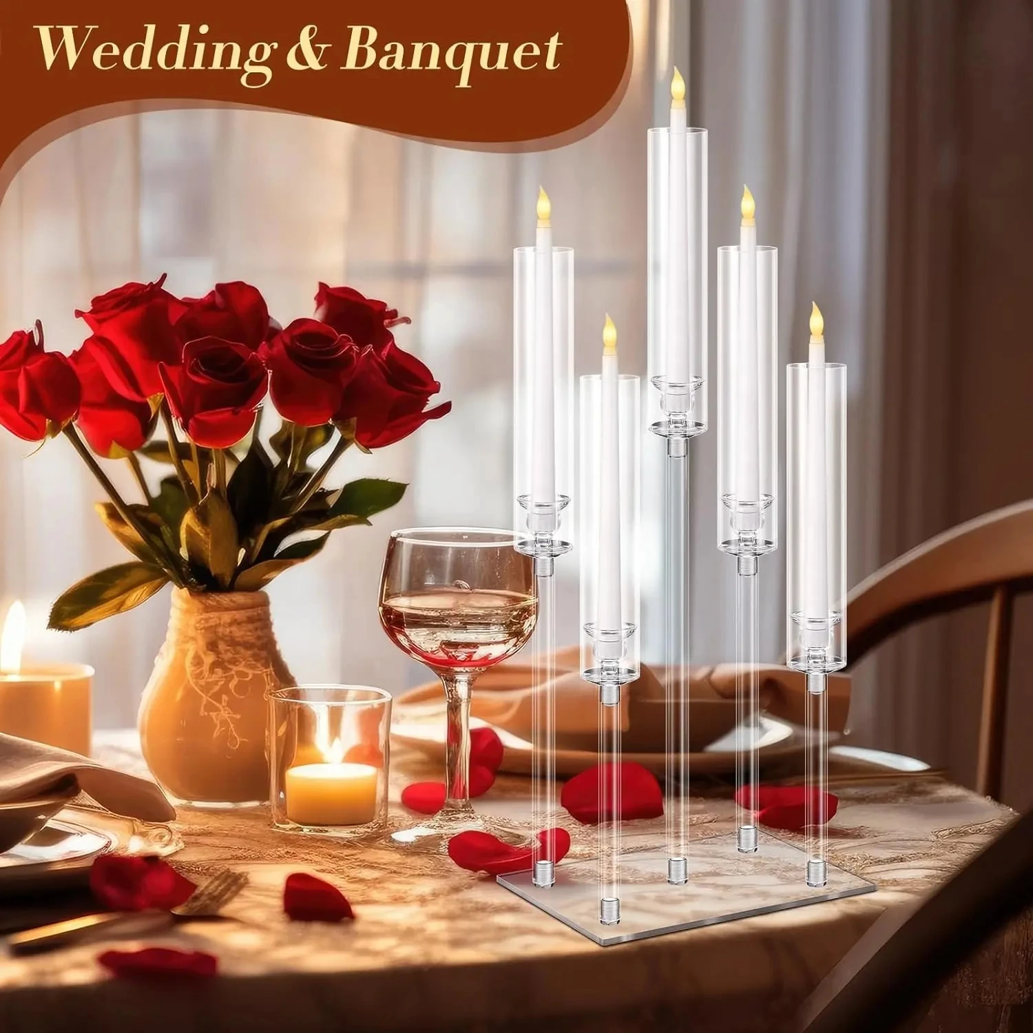 Clear Acrylic Candle Holder with Rectangular Base, Candelabra Centerpieces, Taper Candlestick, 2-10Pcs
