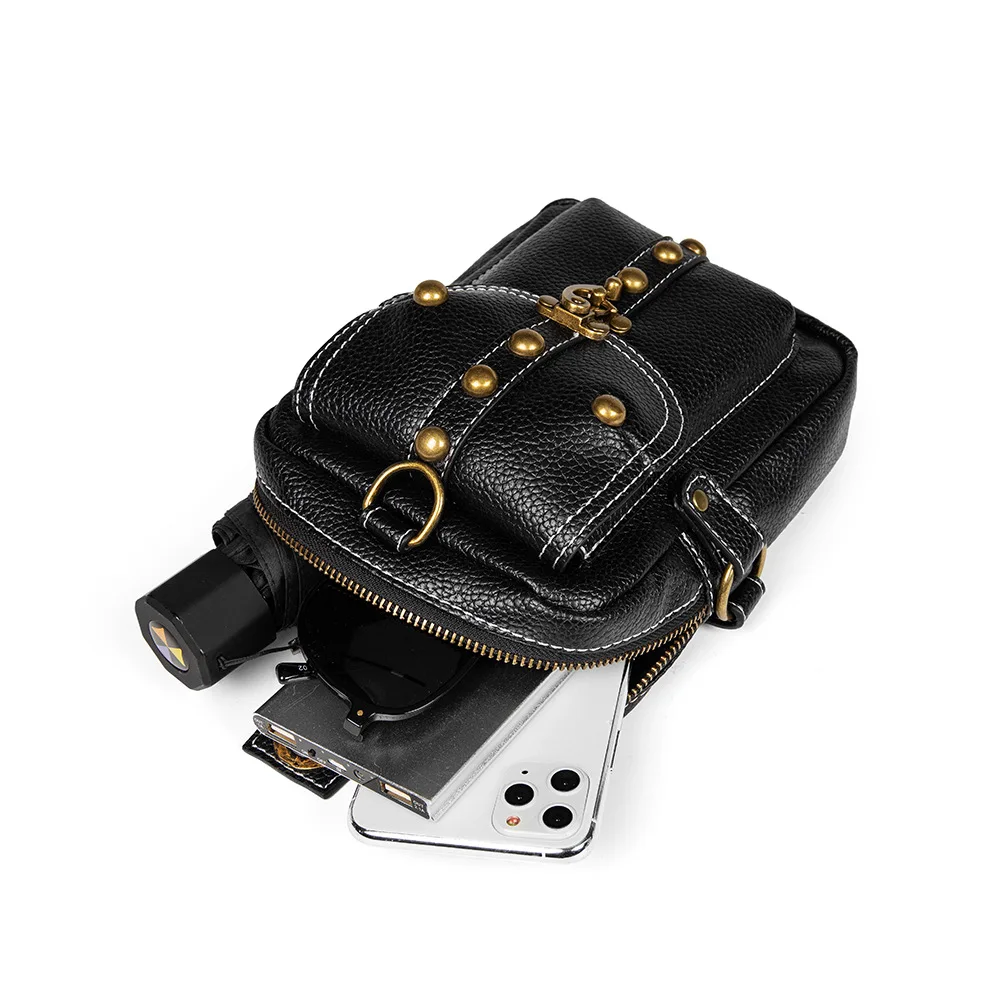 Steampunk shoulder messenger women's bag European and American motorcycle outdoor riding chest bag men's mobile phone wallet Box