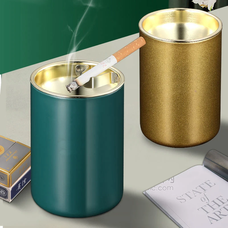 Stainless Steel Ashtray With Lid Round Windproof Smokeless Cigar Patio Indoor