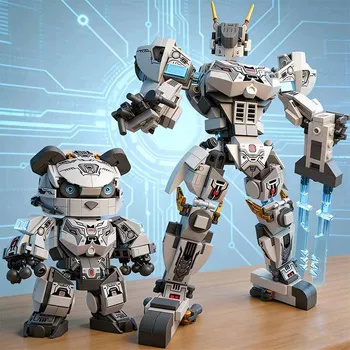 Blocchi da costruzione robot deformabili, blocchi da costruzione Mecha supereroe, blocchi da costruzione Panda, giocattoli per bambini, regalo di Natale