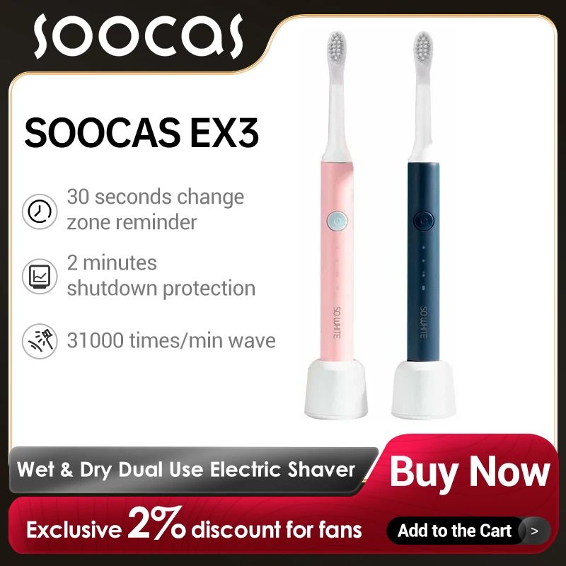 

SOOCAS SO WHITE PINJING EX3 Sonic Electric Toothbrush Ultrasonic Automatic Smart Tooth Brush USB Wireless Charge Base Waterproof