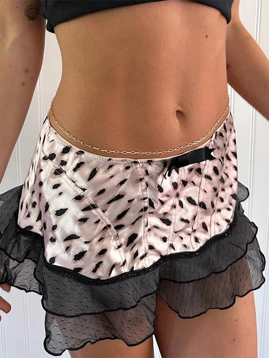 Women s Flared Mini Skirts with Ruffle Detailing and Bow Front Low Waist A-Line Skirts for a Stylish Summer Look