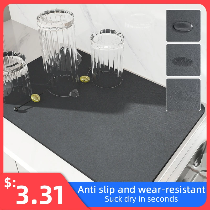Drain Pad Rubber Dish Drying Mat Super Absorbent Drainer Mats Tableware