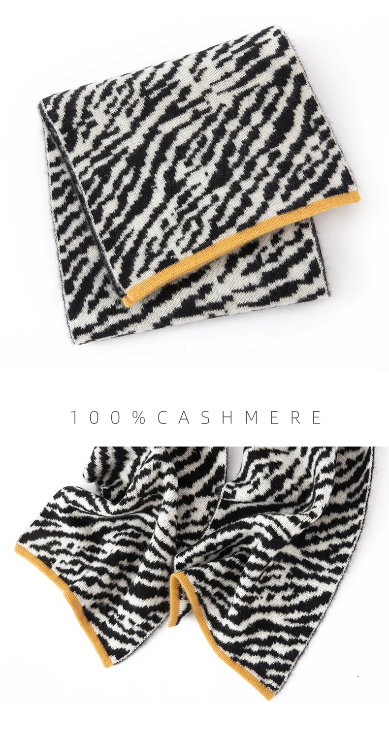 Damen-Schal aus 100 % reinem Kaschmir, vielseitig einsetzbar, Zebramuster, Farbblock, warmer Halstuch, bequem, Herbst, neu, Alashan – Detail 11