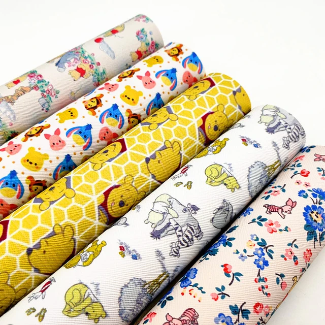 Cartoon Print Lychee Texture Faux Leather Sheet Winnie The Pooh
