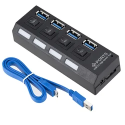 Multi - Port USB Hub Splitter with Power Adapter and Switch - Enhanced Connectivity for PC and Laptop Accessories (4 Port USB Cable)