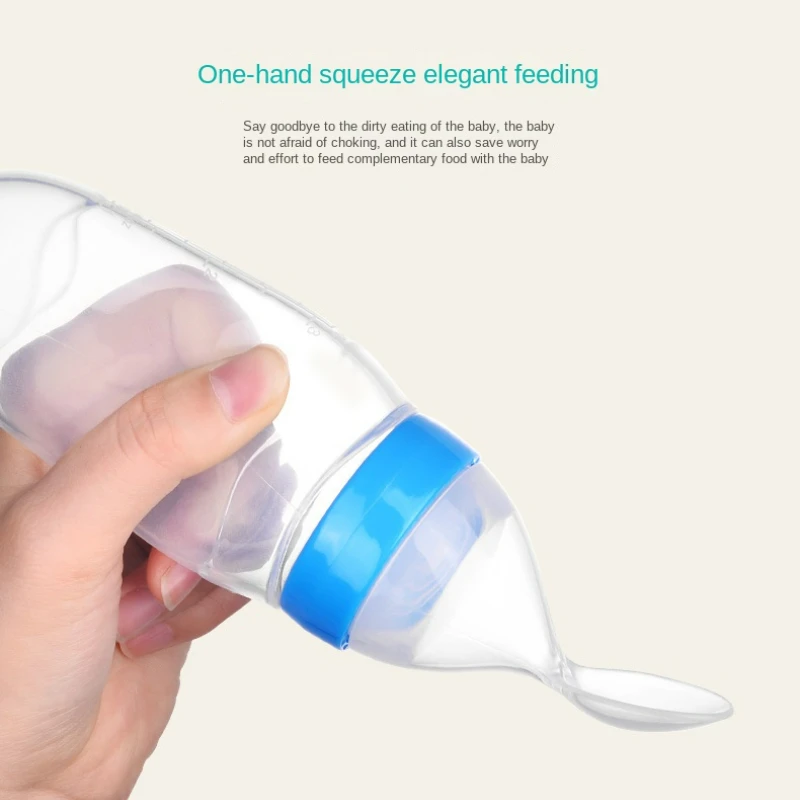 Silicone Feeding Spoon Learning Spoons Baby Cutlery Squeezing Feeding Bottle Spoon