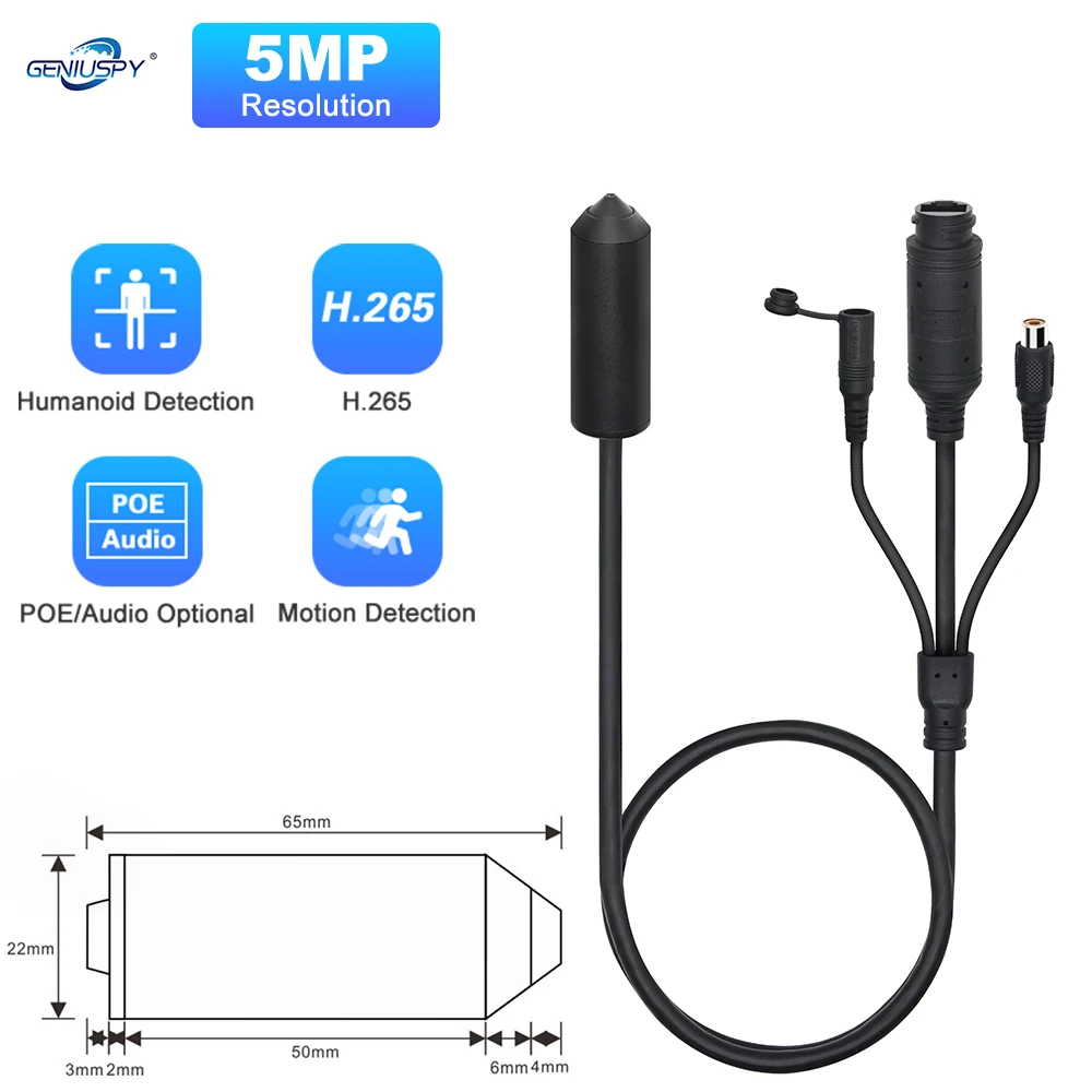 Poe Mini Bullet 5Mp Super Hd H.265 Telecamera Di Sorveglianza Ip Cablata Micro Sonda Antifurto Pinhole Telecamera Di Sorveglianza Nascosta Rtsp