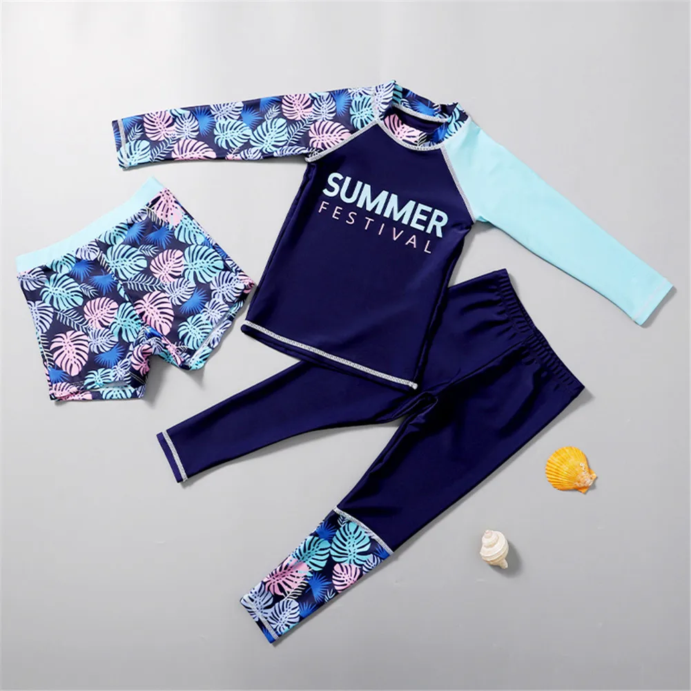 3pcs Boys Girls Adult Women Swinsuit Quick Dry Sunscreen Long Sleeve Swimwear Pants Shorts Set Diving Swiming Suits Wetsuits diving suits