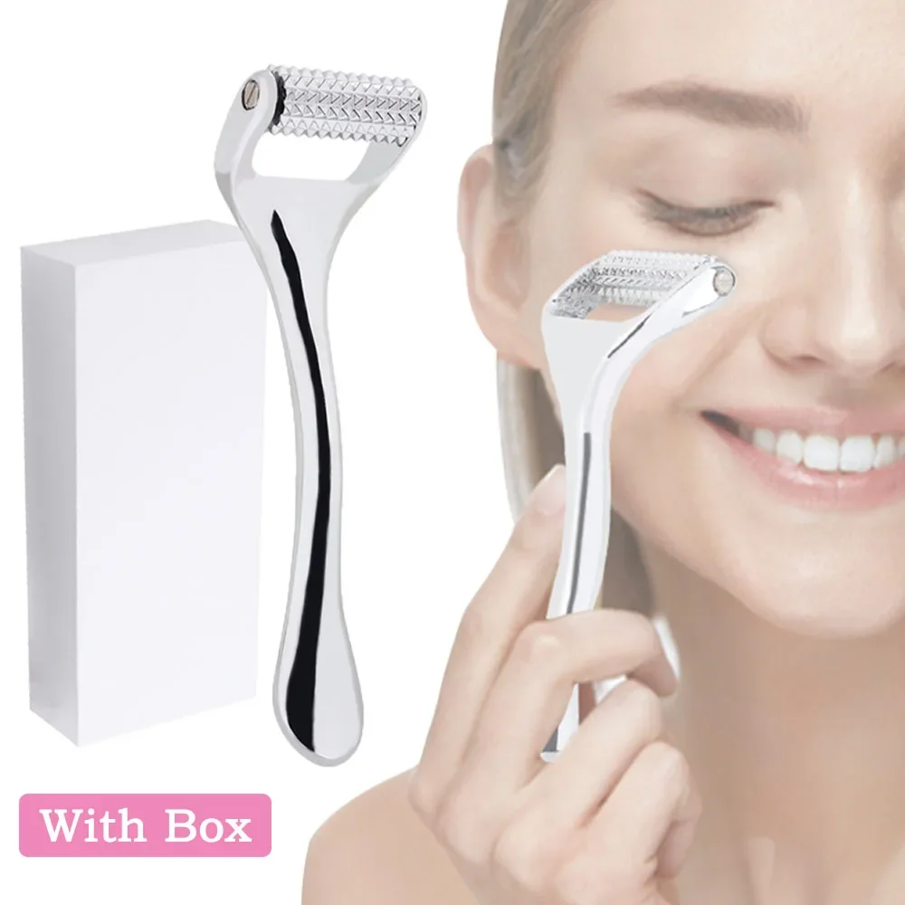 Zinc Alloy Derma Roller Microneedle Facial Wrinkle Removal Manual Beauty Massager Double Head Metal Jade Roller Skin Care Tools kak zinc alloy folding sliding door roller 70kg bedroom meeting room wood door hanging wheels foldng cross hinge for furniture