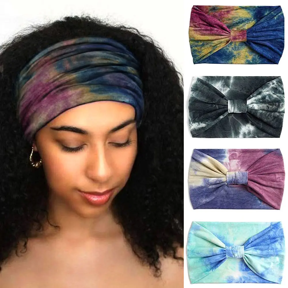 Hair Accessories Elastic Hair Bands Yoga for Women Girls Wide Knotted Headbands Tie Dye Turban Sport Head Wraps Twist Headbands