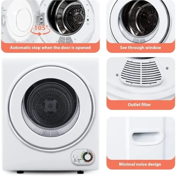 Euhomy 110V Portable Clothes Dryer 850W Compact Laundry Dryers 1.5 cu.ft Front Load Stainless Steel Electric Dryers Machine 6