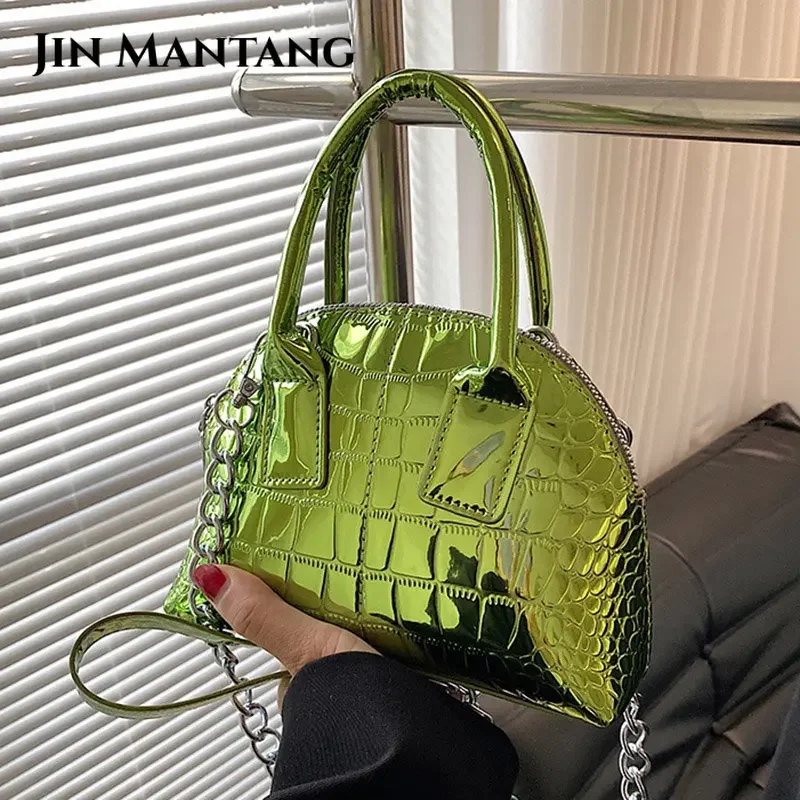 

JIN MANTANG 2023 Luxury Women Glossy Alligator PU Leather Party Tote Designer Chain Shoulder Bag Crossbody Handbags and Purses