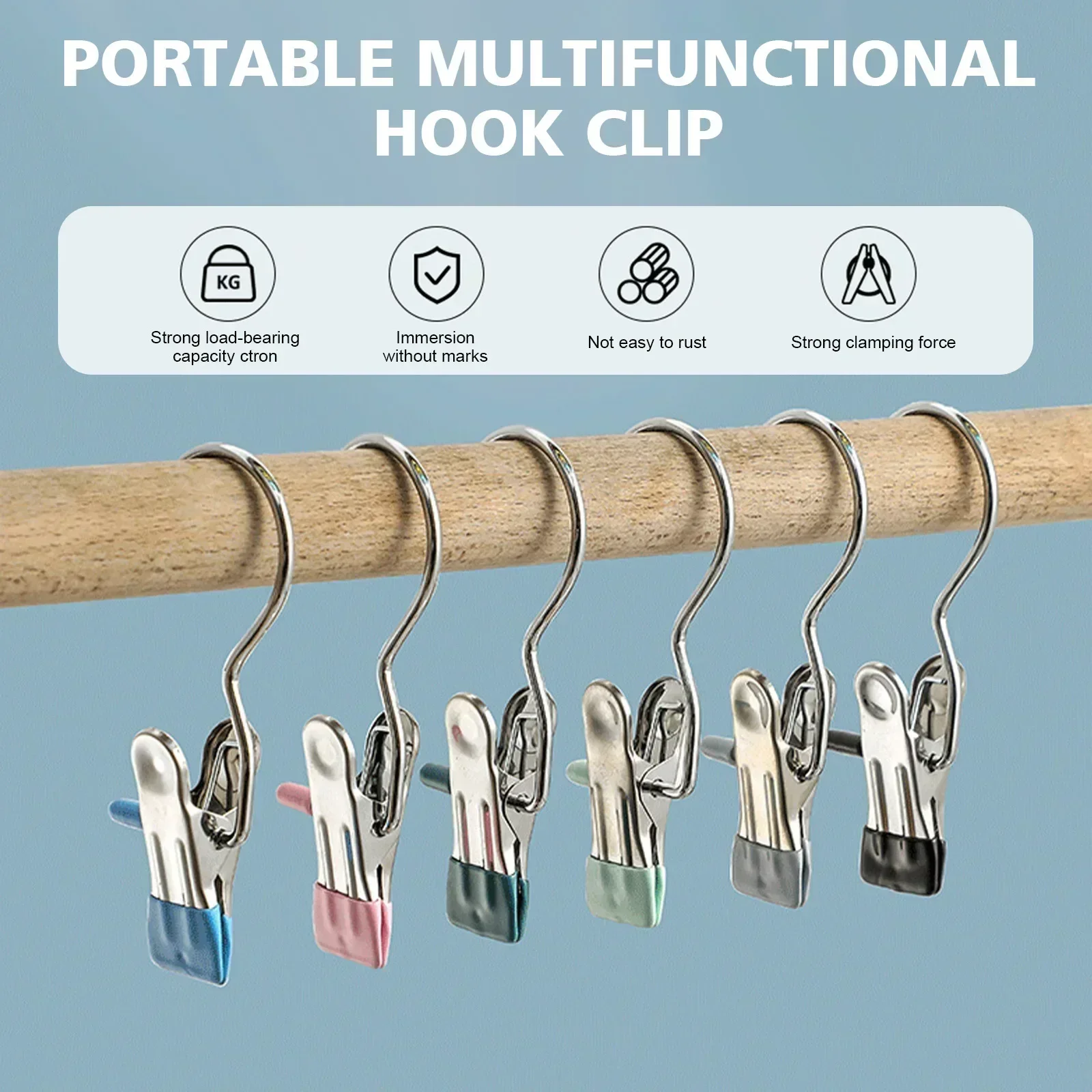 Windproof Clothespins 10-100pcs Stainless Steel Laundry Clothes Pegs Hook Portable Hanging Clothes Clip Wardrobe Organizer Hanger