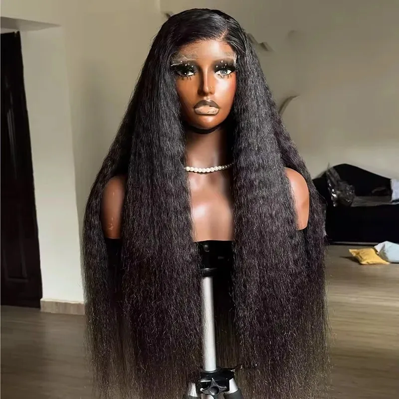 34Inch Kinky Straight Wig 13x4 Lace Front Wigs Human Hair Yaki Straight Human Hair Wig 200% Density Lace Front Wigs 2