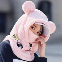 3D Bear Ear Skiing Helmet Cover Panda Skiing Plush Hats Comfortable Soft Wool Winter Outdoors Cute Riding Mask Keep Warm Caps 2