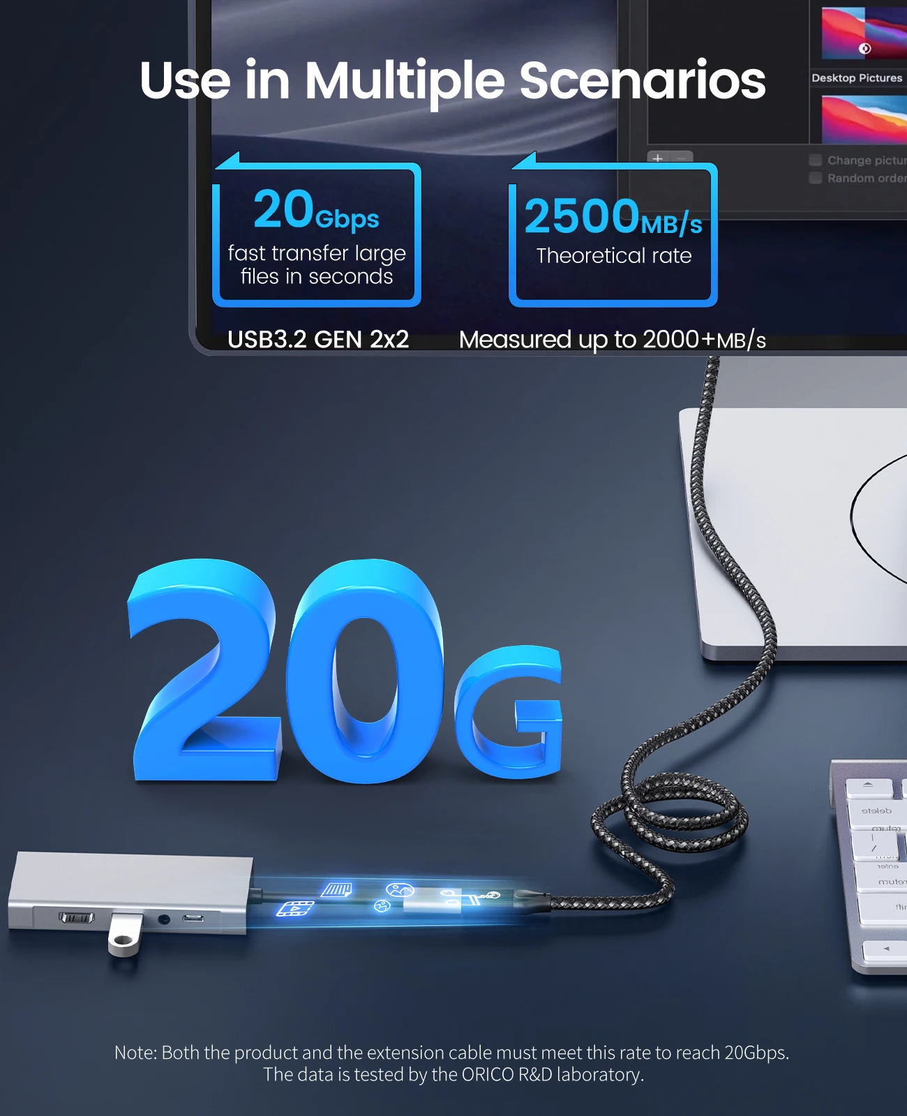 Orico-usb tipo c Cabo de Extensão para Xiaomi e Nintendo Switch 20 s pd 100w Usb 3.2 Gen 2 - Imagem 3