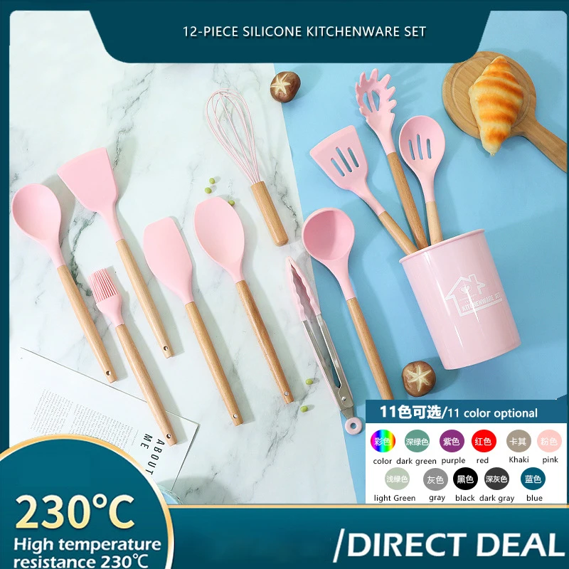 

Kitchen Accessories Wooden Handle Silicone Kitchenware Silicone Spatula High Temperature Resistant Non-Stick Pan Spatula Set