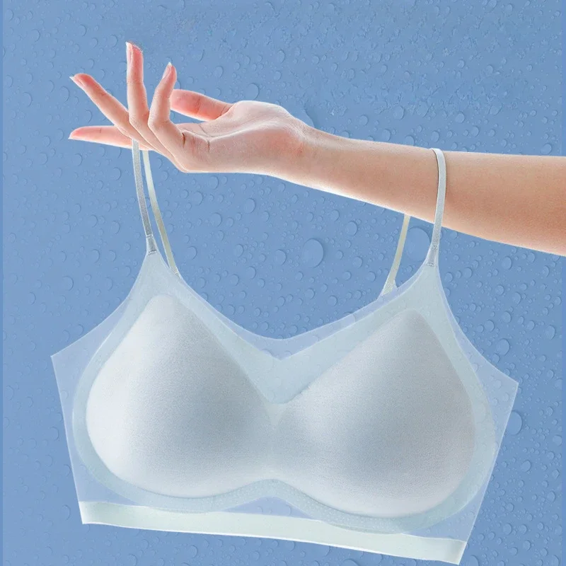 

2023 Summer Ultra-thin Ice Silk Non-marking Underwear Thin Breathable Large Chest Showing Small Suspender Beauty Back Sleep Bra