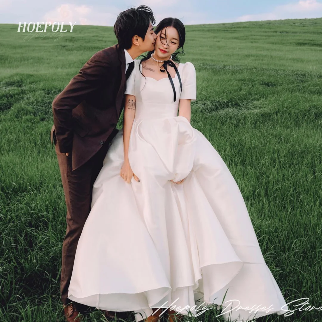 

Hoepoly White Vintage Bride Wedding Party Dress Korea 드레스 Photography Satin Sweetheart A-Line Wedding Dresses for Women