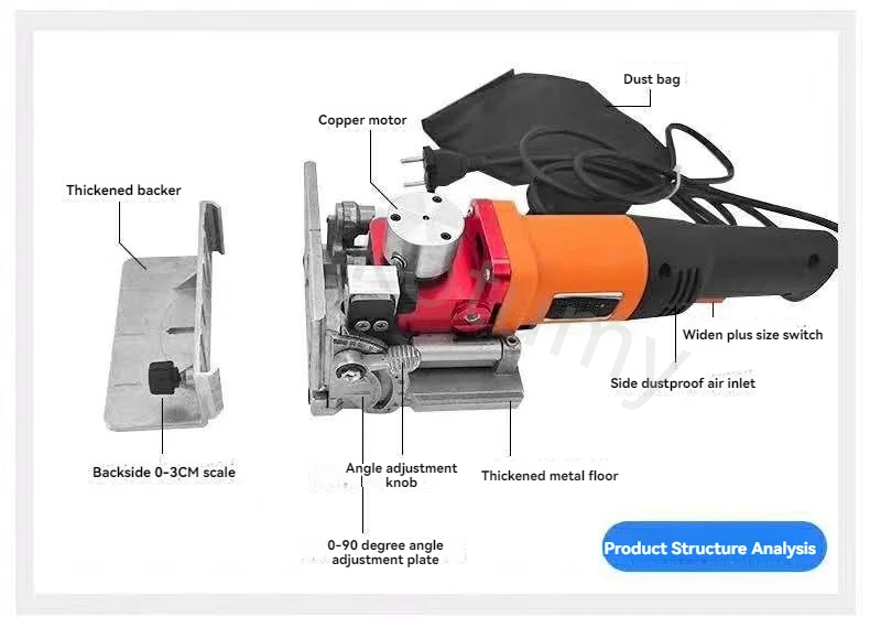 Handheld Lamino Slotting Machine Woodworking Tenoning Machine Angle Adjustable Home Improvement Slotting