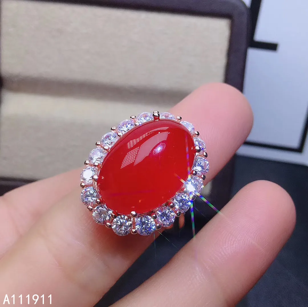 925 Sterling Silver Inlaid Natural Carnelian Ring Luxury Classic Fine Jewelry engagement rings for women